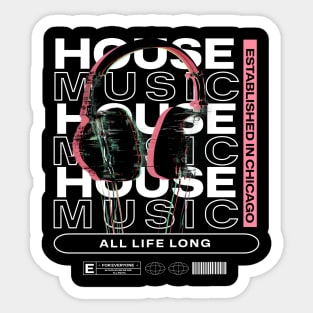 HOUSE MUSIC  - Grainy Headphone Text Overlap (White) Sticker